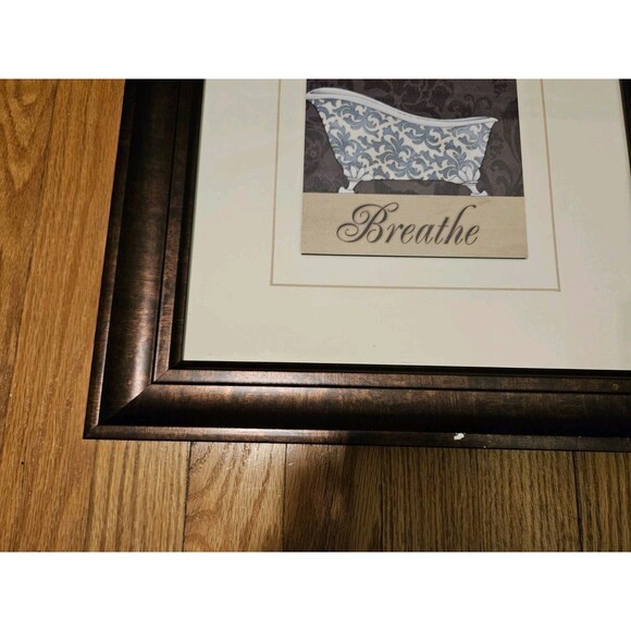 Blue & White Fleur De Lis French Bathtub Breathe Print Matted & Framed 15"x15" - Picture 6 of 9